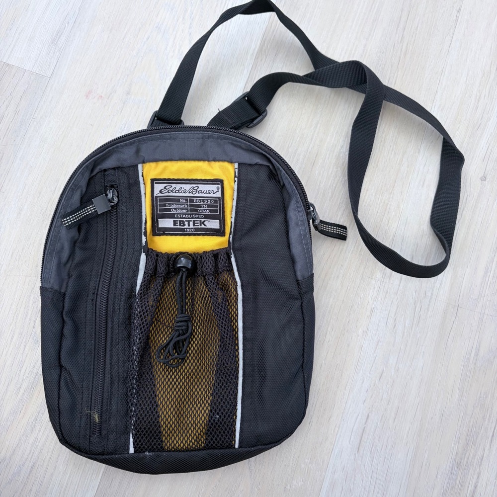 90s Eddie Bauer EBTEK EB1920 Crossbody Bag Blk Yellow Outdoor Gear Messenger Bag